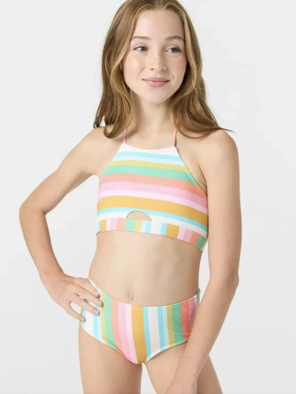 O'Neill NEW Girls Low Tide Peek a Boo Hi Neck Bikini Set
